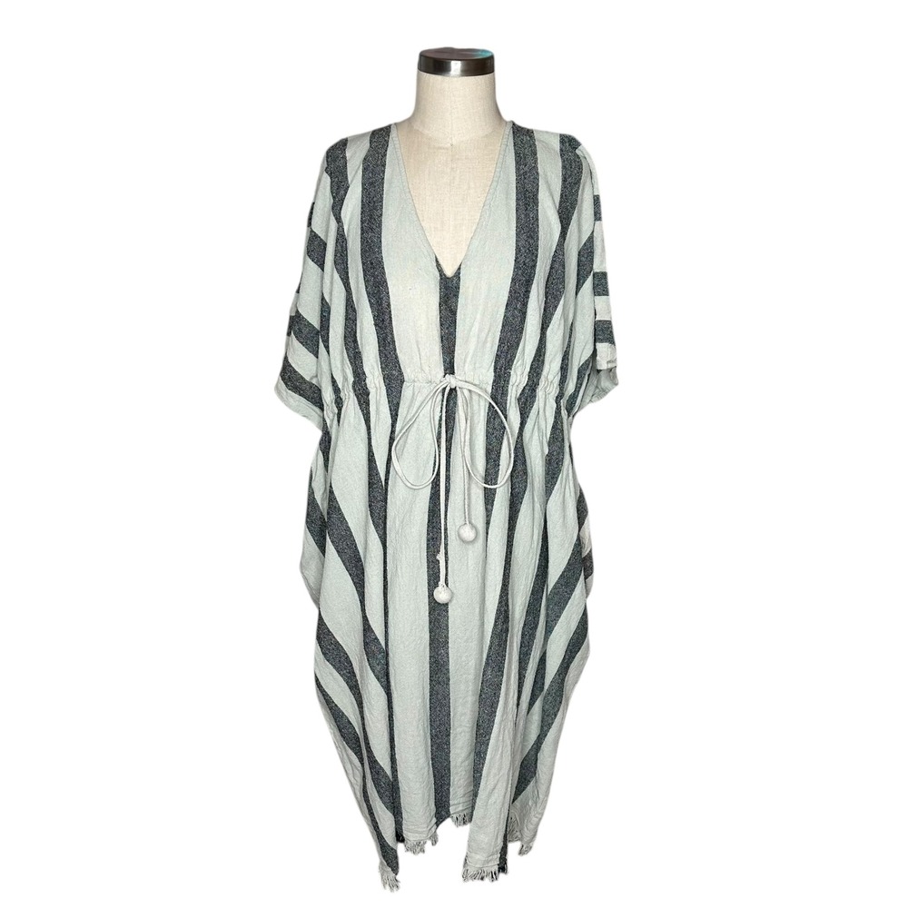 APIECE‎ APART Gray Striped Silk Kaftan Midi Dress One Size Vacation Boho